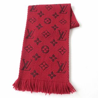 ルイヴィトン(LOUIS VUITTON)の美品☆正規品 LOUIS VUITTON ルイヴィトン 17年 M72432 エシャルプ ロゴマニア モノグラム シルク混 ニットマフラー ルビー イタリア製(マフラー/ショール)