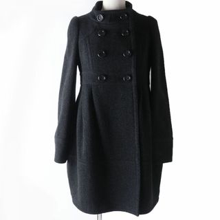 バーバリーブルーレーベル(BURBERRY BLUE LABEL)の極美品☆正規品 BURBERRY BLUE LABEL バーバリー ブルーレーベル ノーカラー ダブルブレスト ウールコート チャコールグレー 36 レディース(その他)