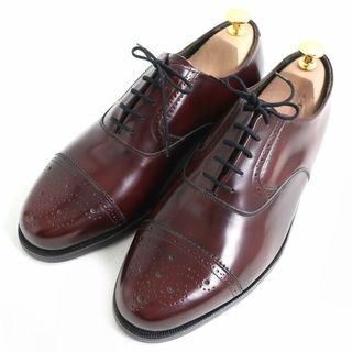 未使用△FLORSHEIM IMPERIAL フローシャイム インペリアル キャップトゥ セミブローグ レザー シューズ 赤茶色系 8 3E メンズ(その他)