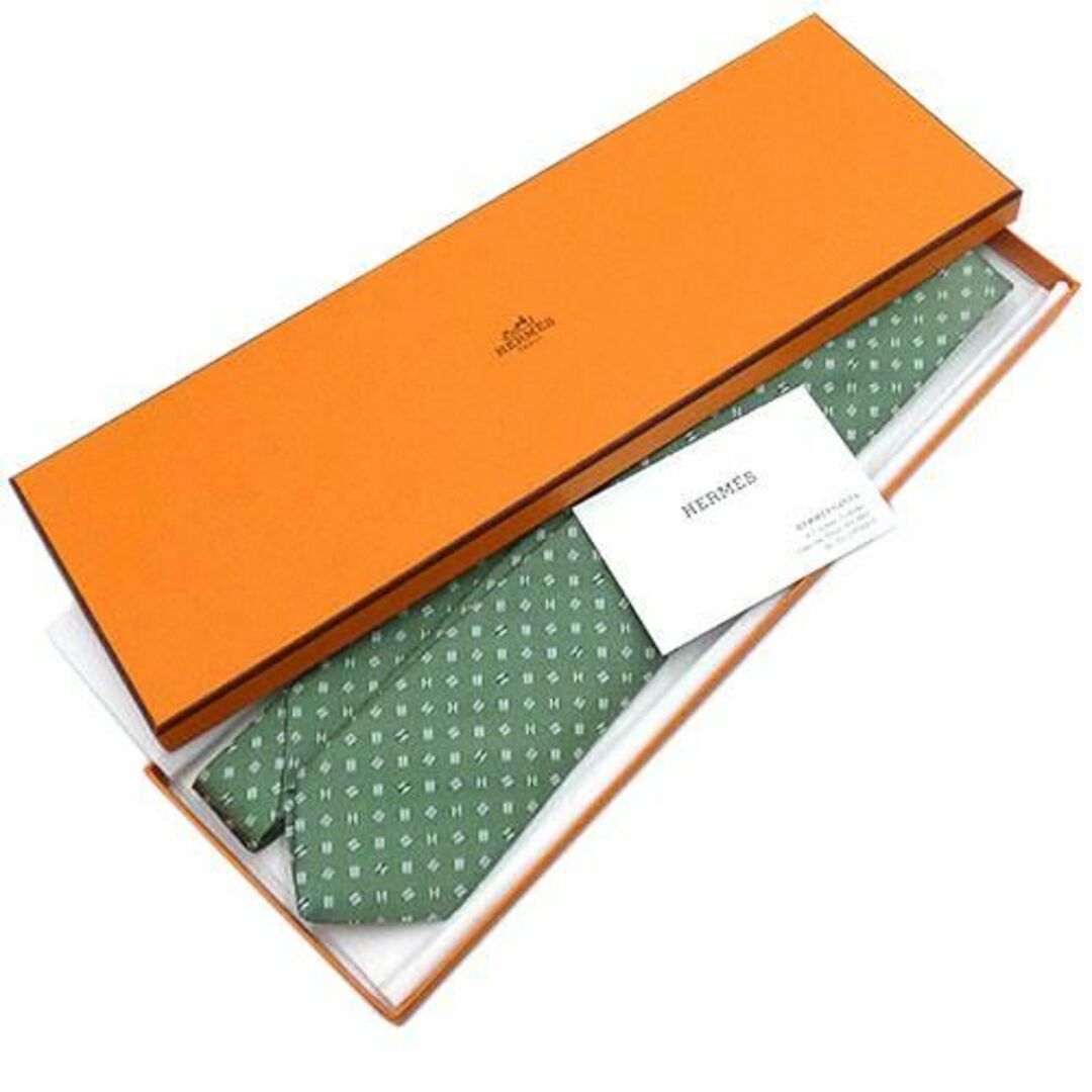 Hermes(エルメス)の未使用 エルメス ブランド ネクタイ HERMES シルク レギュラータイ ジャガード Hロゴ 緑 グリーン メンズ 339302T OJ10059 メンズのファッション小物(ネクタイ)の商品写真