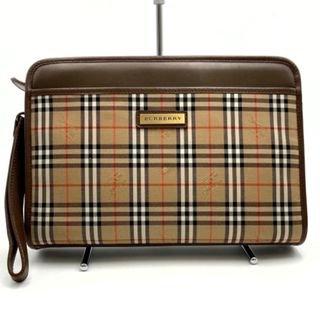 バーバリー(BURBERRY)のBURBERRY バーバリー クラッチバッグ セカンドバッグ ノバチェック ブラウン ベージュ レザー レディース メンズ ファッション USED 【中古】(クラッチバッグ)