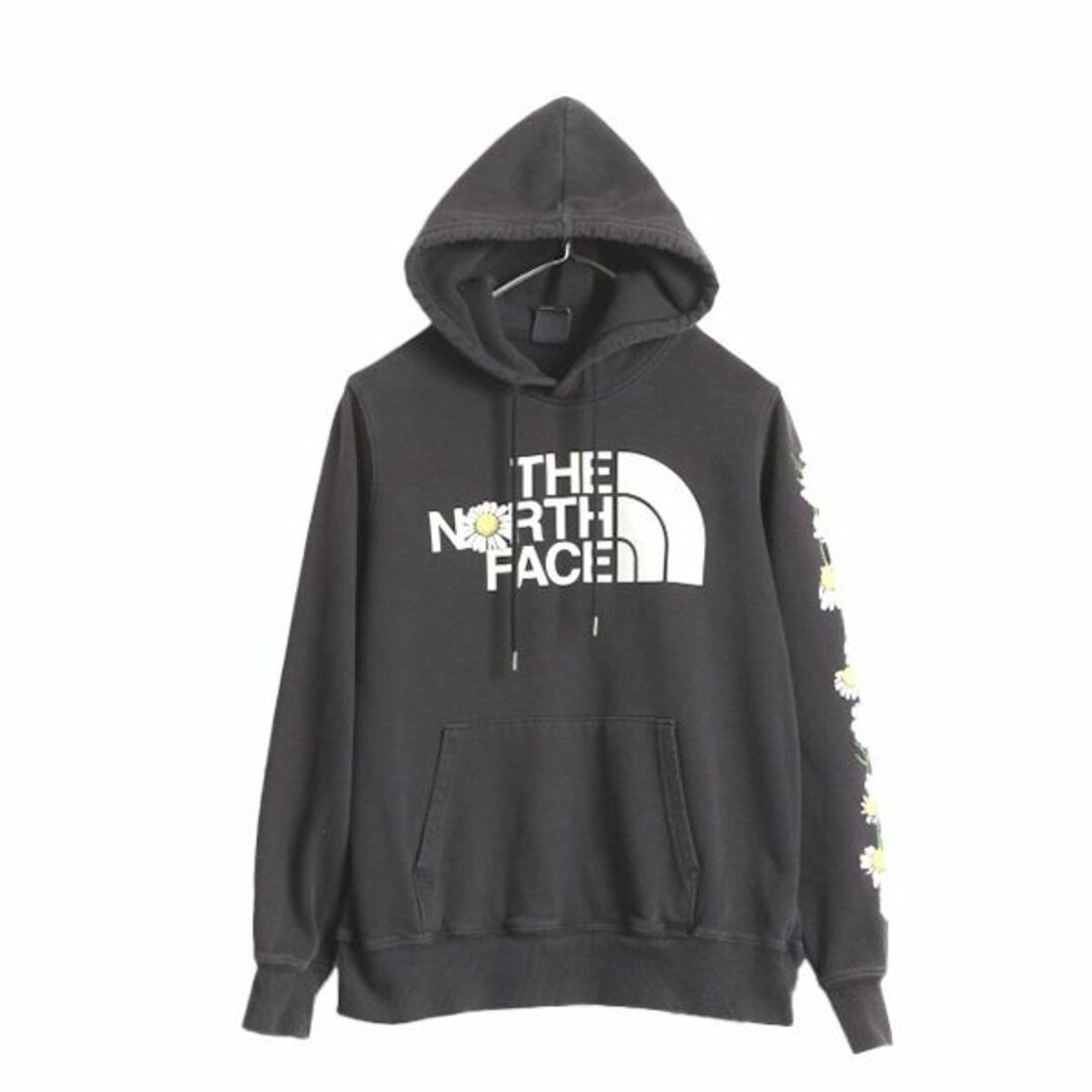 THE NORTH FACE(ザノースフェイス)のノースフェイス プリント スウェット フード パーカー レディース S / 古着 The North Face プルオーバー 裏起毛 アウトドア 袖プリント 黒 レディースのトップス(パーカー)の商品写真