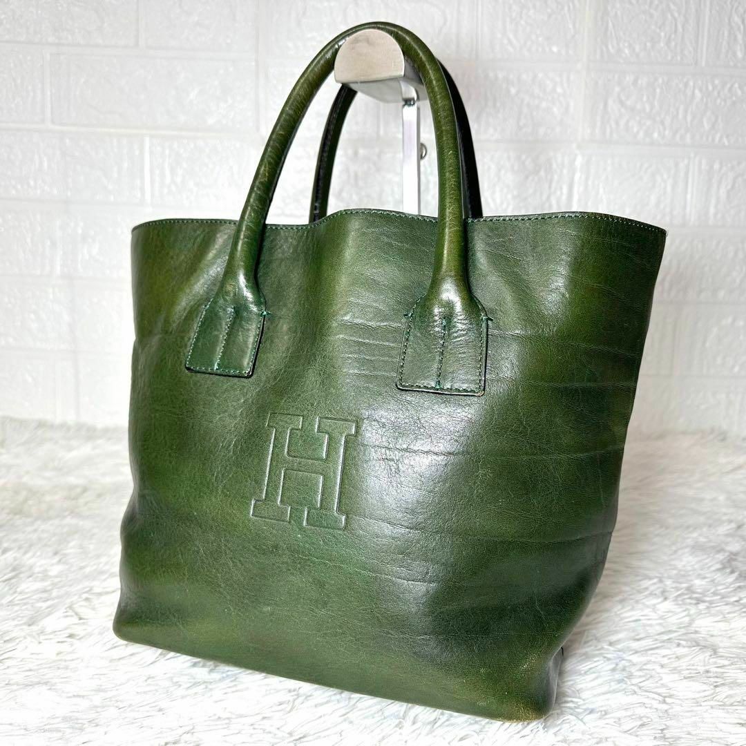 希少✨ヒロフ　トートバッグ　ハンドバッグ　　レザー　グリーン　ビッグロゴ メンズのバッグ(トートバッグ)の商品写真