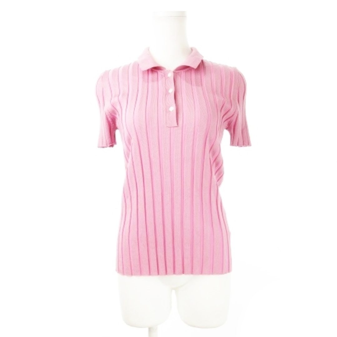 Ray BEAMS(レイビームス)のレイビームス ポロシャツ リブ 半袖 トタンリブ ツヤ感 ストライプ ピンク レディースのトップス(ポロシャツ)の商品写真