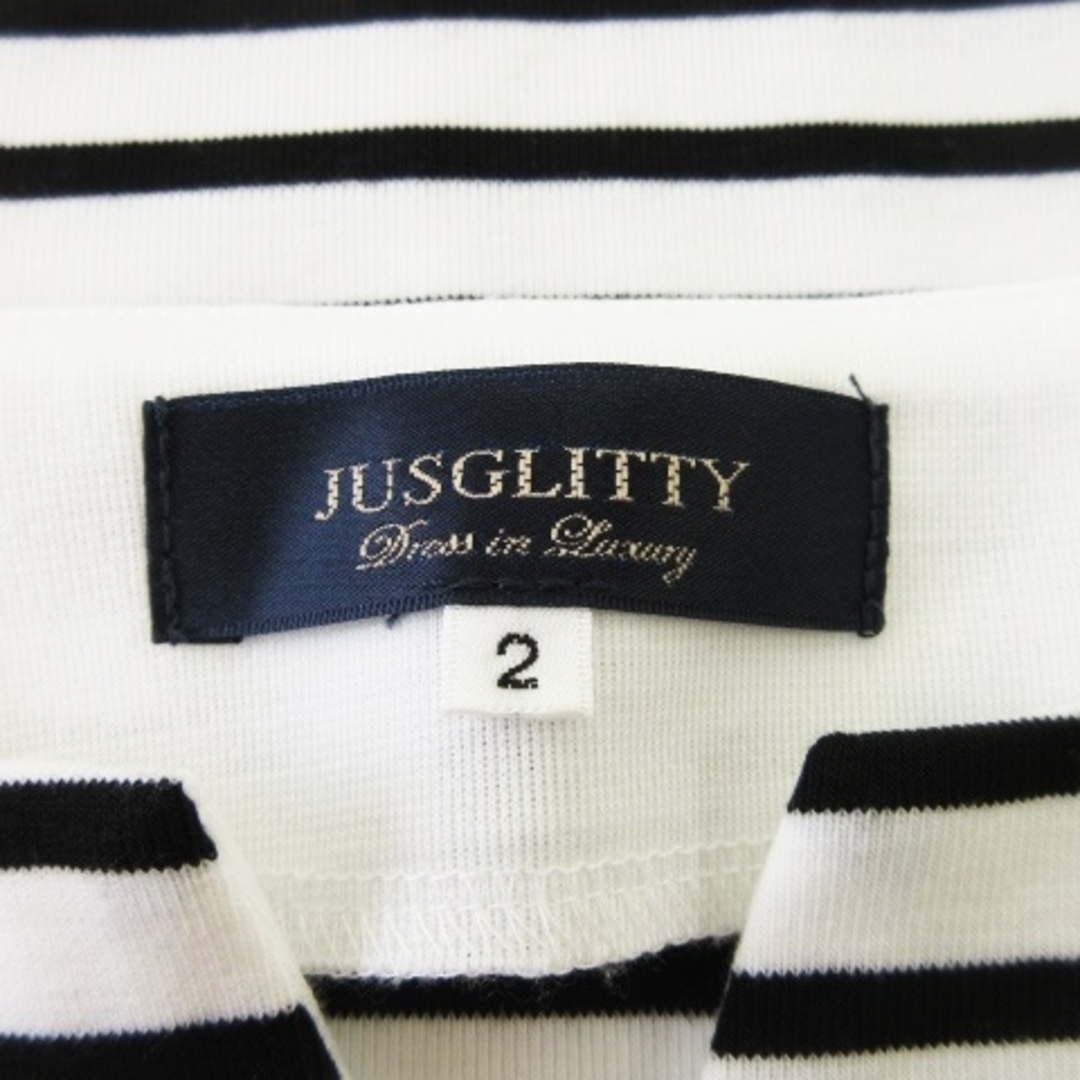 JUSGLITTY(ジャスグリッティー)のジャスグリッティー カットソー ノッチネック ノースリーブ ボーダー 2 白 黒 レディースのトップス(カットソー(半袖/袖なし))の商品写真