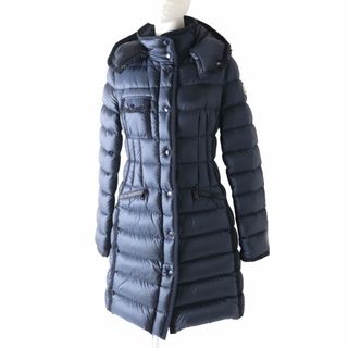 モンクレール(MONCLER)の美品★国内正規品 MONCLER モンクレール HERMINE エルミンヌ ロゴワッペン・フード付 ロングダウンコート レディース ネイビー 紺 1 暖か◎(ダウンコート)