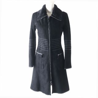 エンポリオアルマーニ(Emporio Armani)の美品★正規品 黒タグ EMPORIO ARMANI エンポリオアルマーニ ZIP UP ステッチデザイン ムートン ロングコート レディース ブラック(ムートンコート)