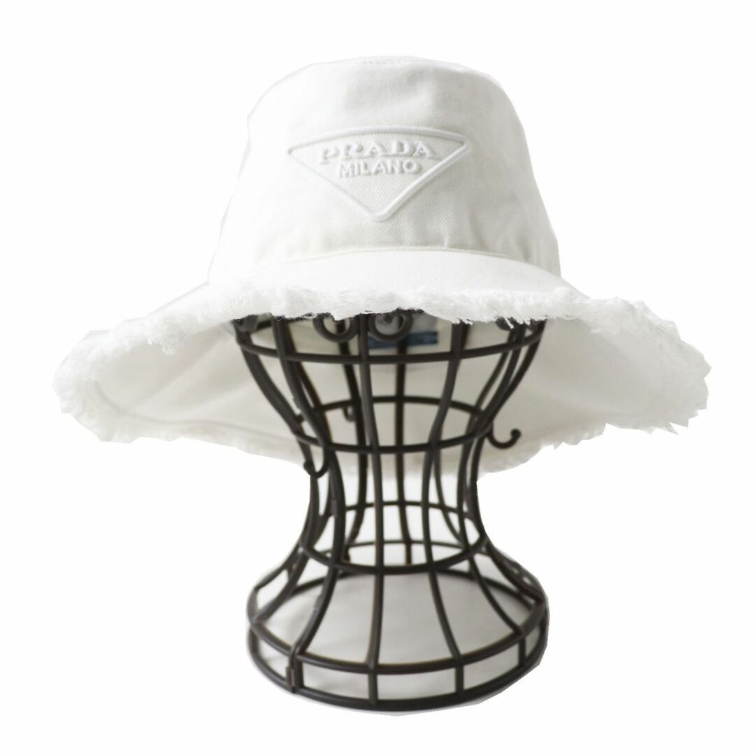 PRADA(プラダ)の美品◎正規品 定価105600円 プラダ 1HC145 Drill hat ドリル ハット トライアングルロゴ フリンジ コットン100％ バケットハット 白 S 伊製 レディースの帽子(ハット)の商品写真