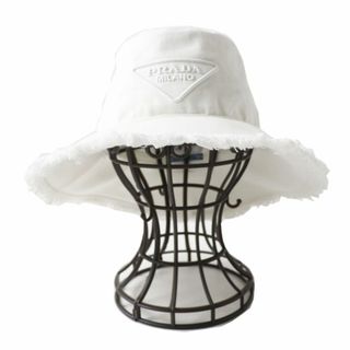 プラダ(PRADA)の美品◎正規品 定価105600円 プラダ 1HC145 Drill hat ドリル ハット トライアングルロゴ フリンジ コットン100％ バケットハット 白 S 伊製(ハット)