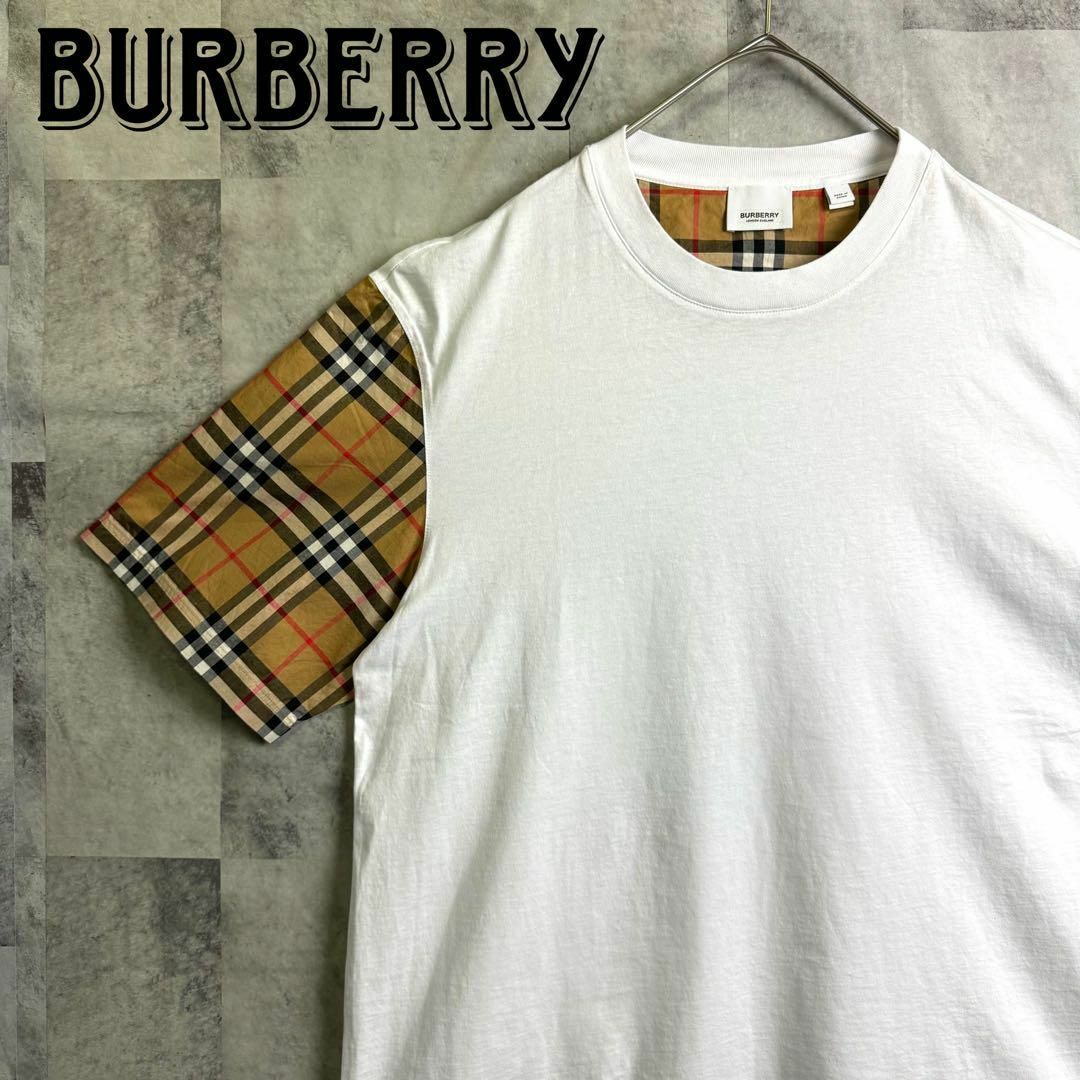 BURBERRY(バーバリー)の極美品 BURBERRYバーバリー 現行 袖ノバチェック Tシャツ ホワイト M メンズのトップス(Tシャツ/カットソー(半袖/袖なし))の商品写真