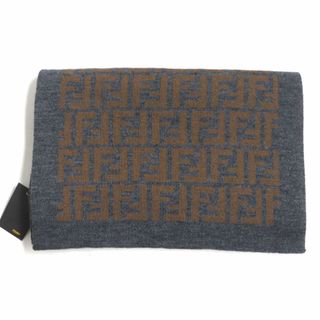 フェンディ(FENDI)の未使用品▼FENDI フェンディ ズッカ柄 ウール100% マフラー グレー×ブラウン イタリア製 メンズ タグ付き(マフラー)