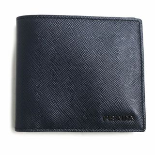 プラダ(PRADA)の未使用品▼PRADA プラダ 2MO912 ロゴ金具付 サフィアーノレザー コンパクトウォレット/2つ折り財布/札入れ ネイビー×グリーン 伊製 メンズ(折り財布)