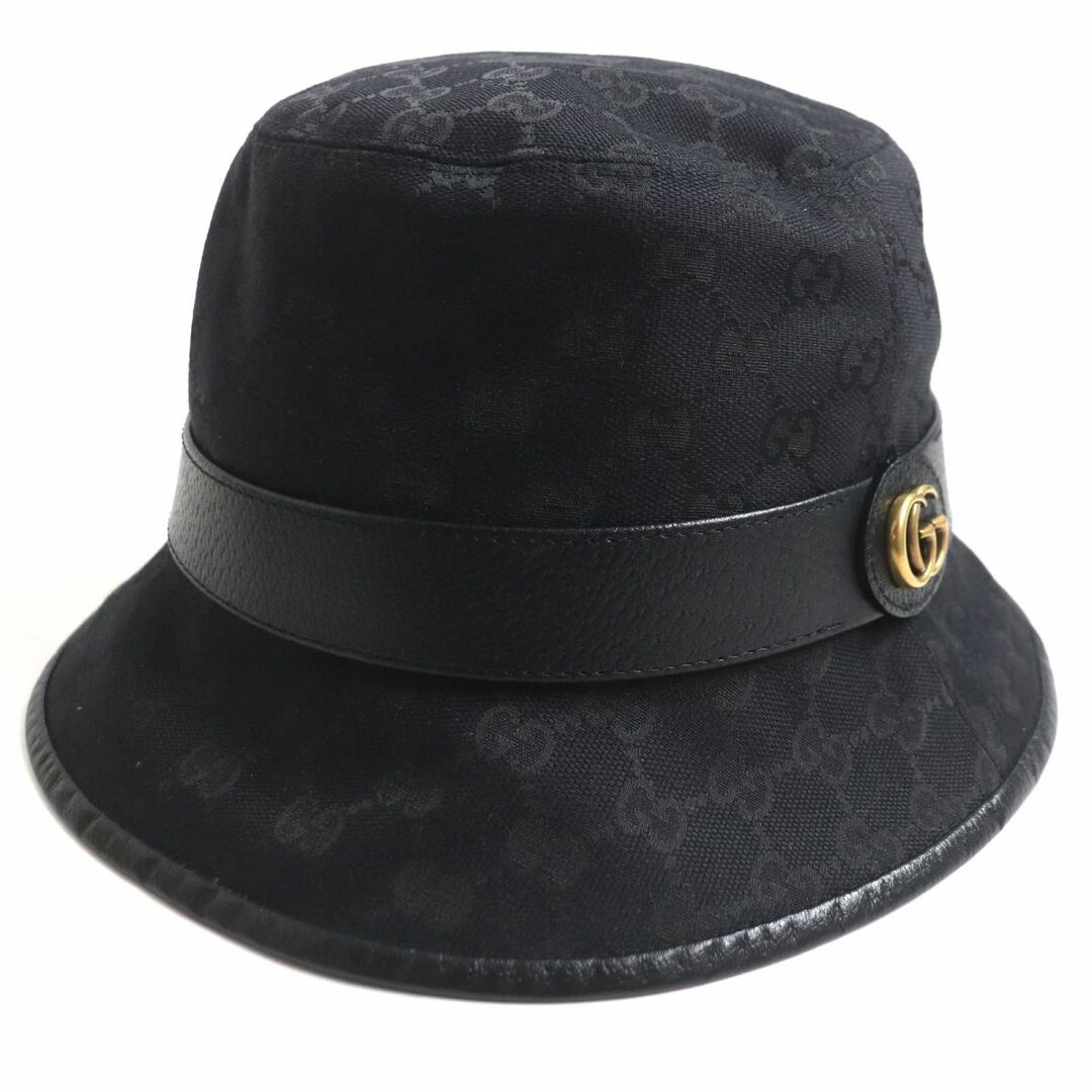 Gucci(グッチ)の極美品▼GUCCI グッチ 576587 GGキャンバス ゴールドダブルGロゴ金具付き フェドラハット/帽子 ブラック M 58cm メンズ 伊製 正規品 箱付き メンズの帽子(ハット)の商品写真