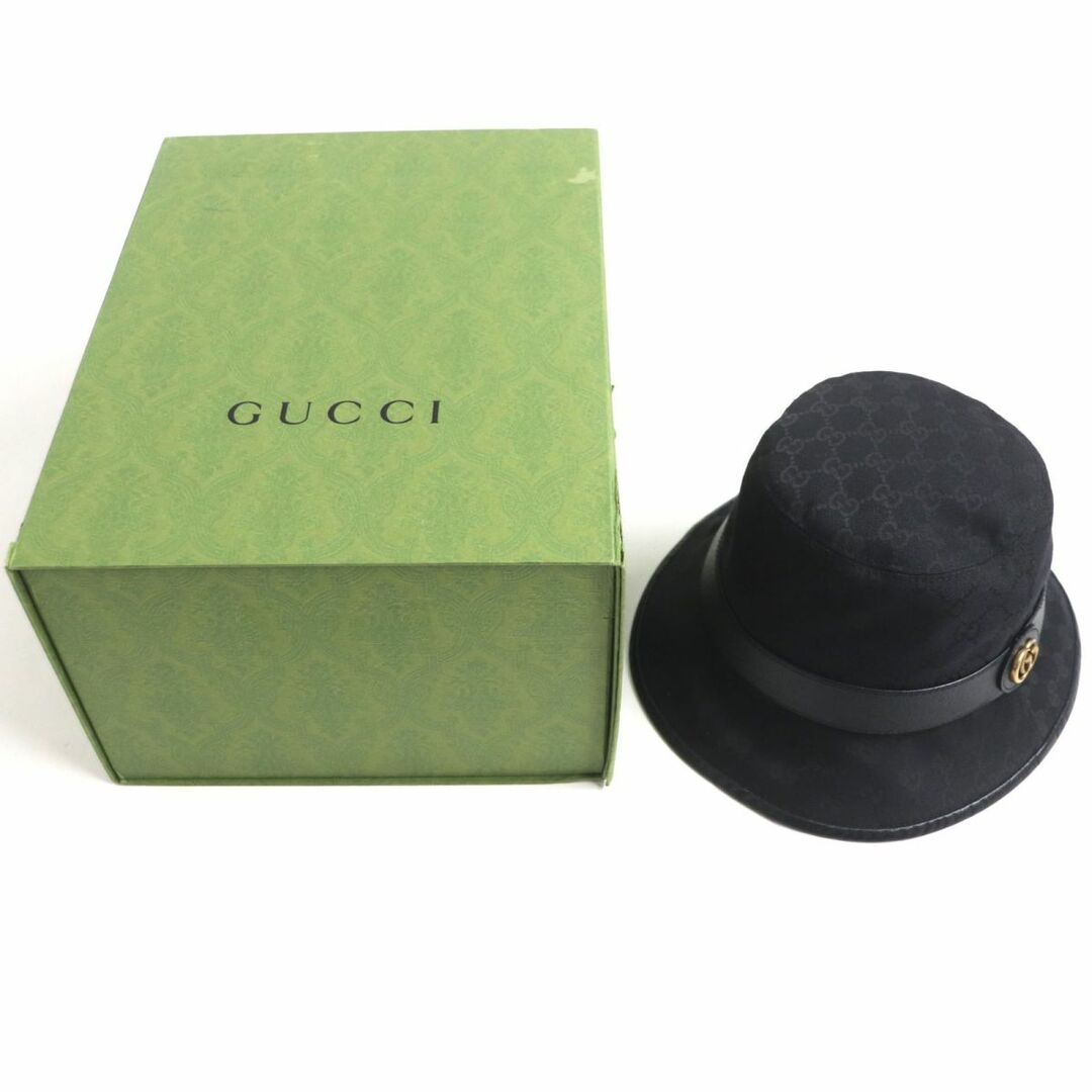 Gucci(グッチ)の極美品▼GUCCI グッチ 576587 GGキャンバス ゴールドダブルGロゴ金具付き フェドラハット/帽子 ブラック M 58cm メンズ 伊製 正規品 箱付き メンズの帽子(ハット)の商品写真