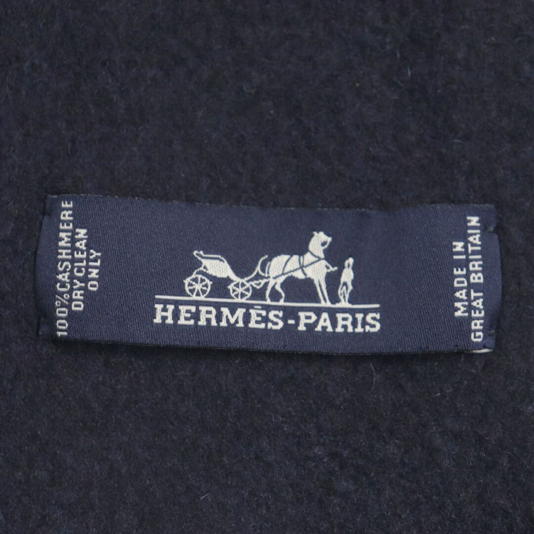 Hermes(エルメス)の美品▼HERMES エルメス カザック バイカラー フリンジ付き カシミヤ100% 大判ショール/マフラー ブルー×ネイビー 英国製 レディース メンズのファッション小物(マフラー)の商品写真