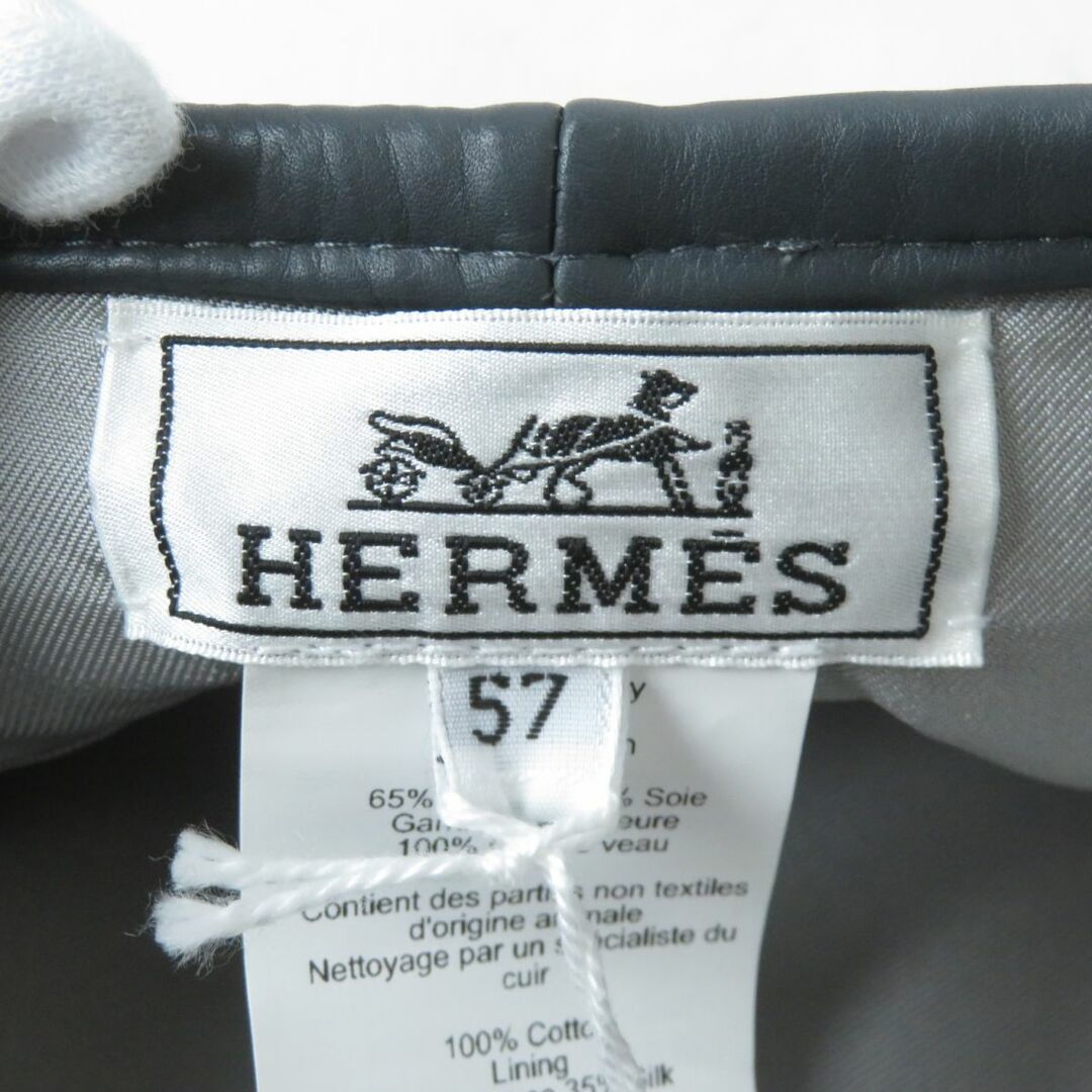 Hermes(エルメス)の未使用品★正規品 HERMES エルメス セリエボタン付 コットン100％ レザー使い サントノーレ/ベレー帽/帽子 グレー 57 伊製 袋・タグ付 レディースの帽子(ハンチング/ベレー帽)の商品写真