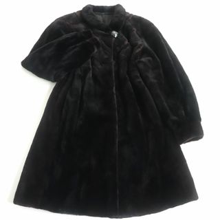 サガファーズ(sagafurs)の毛並み良品★ROYAL SAGA MINK ロイヤルサガミンク シェアードミンク 切替デザイン 裏地総柄 本毛皮セミロングコート ダークブラウン F(毛皮/ファーコート)