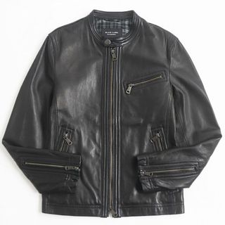 バーバリーブラックレーベル(BURBERRY BLACK LABEL)の極美品●BURBERRY BLACK LABEL バーバリーブラックレーベル ラムレザー 裏地チェック柄 シングルライダースジャケット ブラック M 正規品(ライダースジャケット)