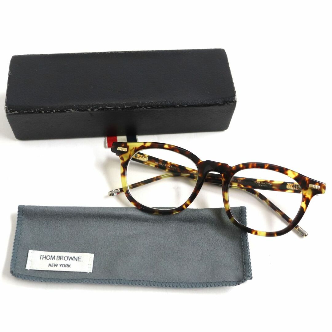 THOM BROWNE(トムブラウン)の良品▼THOM BROWNE トムブラウン TB-403-B-TKT-49 マーブル柄 メガネ/アイウェア 度入り クリアブラウン 49□21-143 ケース・クロス付き メンズのファッション小物(サングラス/メガネ)の商品写真