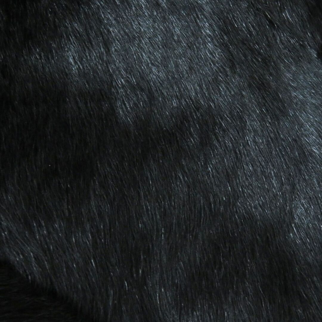 Karl Lagerfeld(カールラガーフェルド)の美品△KARL LAGERFELD カールラガーフェルド 裏地シルク100% シェーブルファー ノーカラーロングコート ブラック 38 レディース フランス製 レディースのジャケット/アウター(毛皮/ファーコート)の商品写真