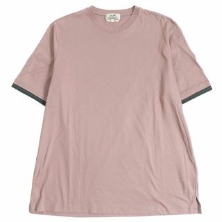 エルメス(Hermes)の美品□22SS HERMES/エルメス ステッチデザイン コットン100％ クルーネック 半袖Tシャツ/カットソー ピンク系 L イタリア製 正規品 メンズ(Tシャツ/カットソー(半袖/袖なし))