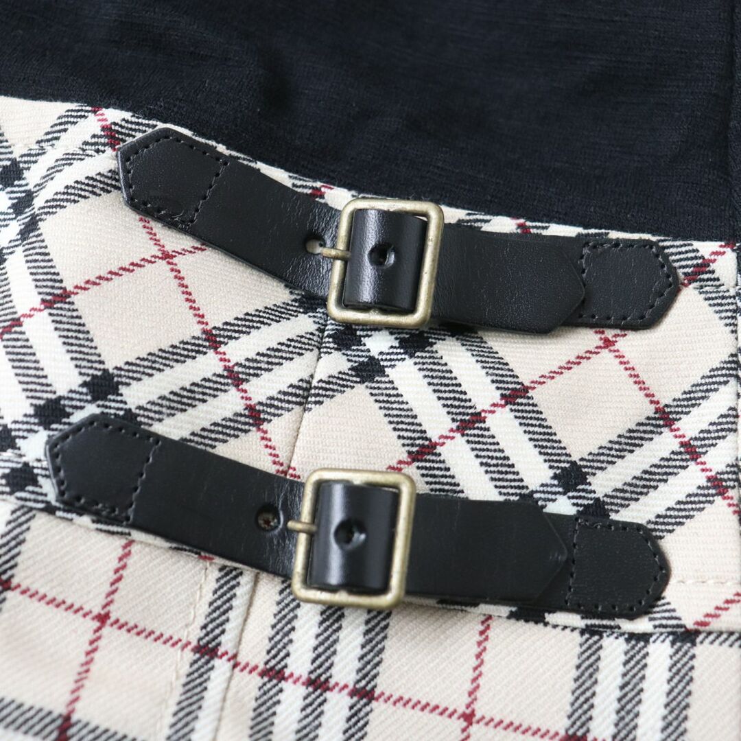 BURBERRY BLUE LABEL(バーバリーブルーレーベル)の未使用★正規品 バーバリーブルーレーベル FMF81-633 ロゴ刺繍入 レザー使い ハイネック 五分袖 ワンピース 黒×ベージュ 38 日本製 タグ付 レディースのワンピース(ミニワンピース)の商品写真