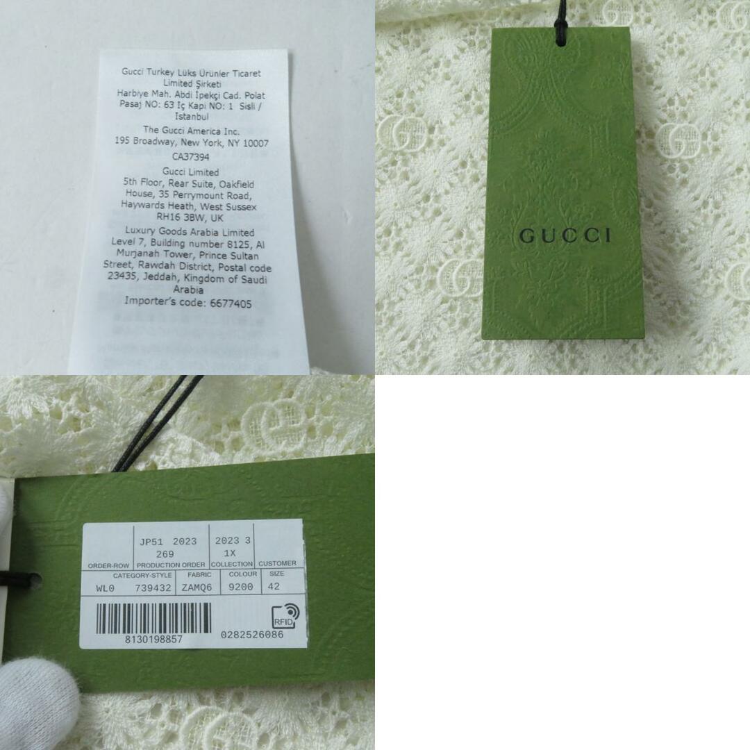 Gucci(グッチ)の未使用品★2023年 定価165000円 正規品 グッチ 739432 ダブルG フラワー レース トップ ショートスリーブ アイボリー 42 イタリア製 タグ付 レディースのトップス(カットソー(半袖/袖なし))の商品写真