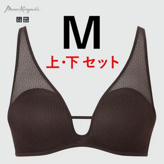 ユニクロ(UNIQLO)の新品　ワイヤレスブラ　メッシュ ショーツ　M　ダークブラウン ベージュ　ユニクロ(ブラ&ショーツセット)