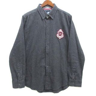 トミーヒルフィガー(TOMMY HILFIGER)のトミーヒルフィガー ワッペン ボタンダウン ネルシャツ 長袖 ダークグレー XL(シャツ)