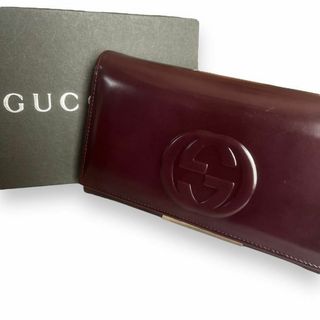 グッチ(Gucci)のGUCCI パテントレザー　がま口　長財布　インターロッキング　希少　ボルドー(財布)