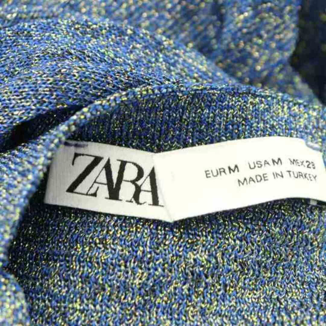 ZARA(ザラ)のザラ ラメニットジャンパースカート ワンピース ノースリーブ ロング M 青 レディースのワンピース(ロングワンピース/マキシワンピース)の商品写真