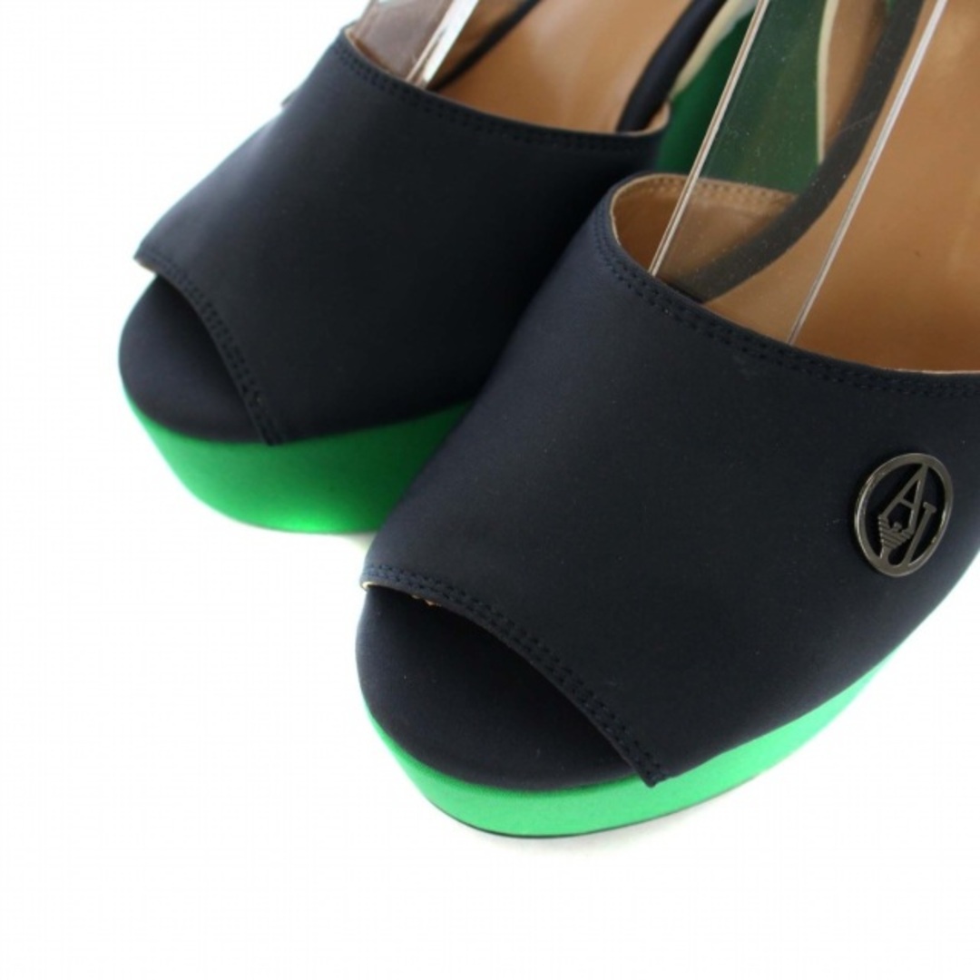 ARMANI JEANS(アルマーニジーンズ)のアルマーニ ジーンズ サンダル ウェッジソール レザー 23㎝ 緑 黒 レディースの靴/シューズ(サンダル)の商品写真