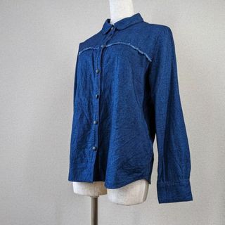 ホコモモラ(Jocomomola)の【ホコモモラ】シャツ　長袖　トップス　ブルー　フリンジ　42　XL　大きいサイズ(シャツ/ブラウス(長袖/七分))