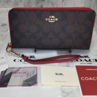 コーチ(COACH)の新品　コーチ　長財布　シグネチャー　レッド　ラウンドファスナー　小銭入れ有(財布)