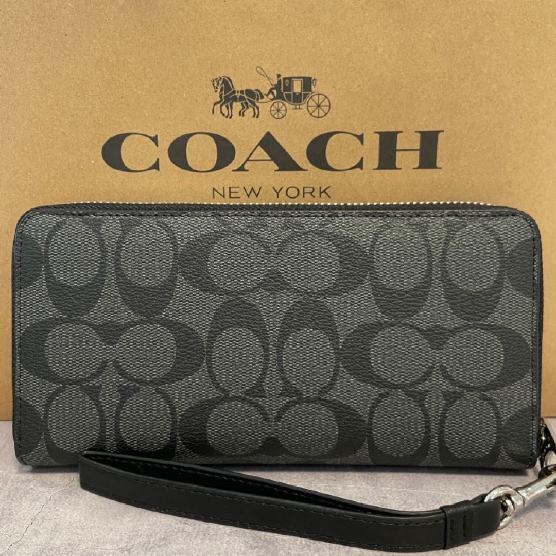 COACH - 新品 コーチ 長財布 ブラック シグネチャー ラウンド