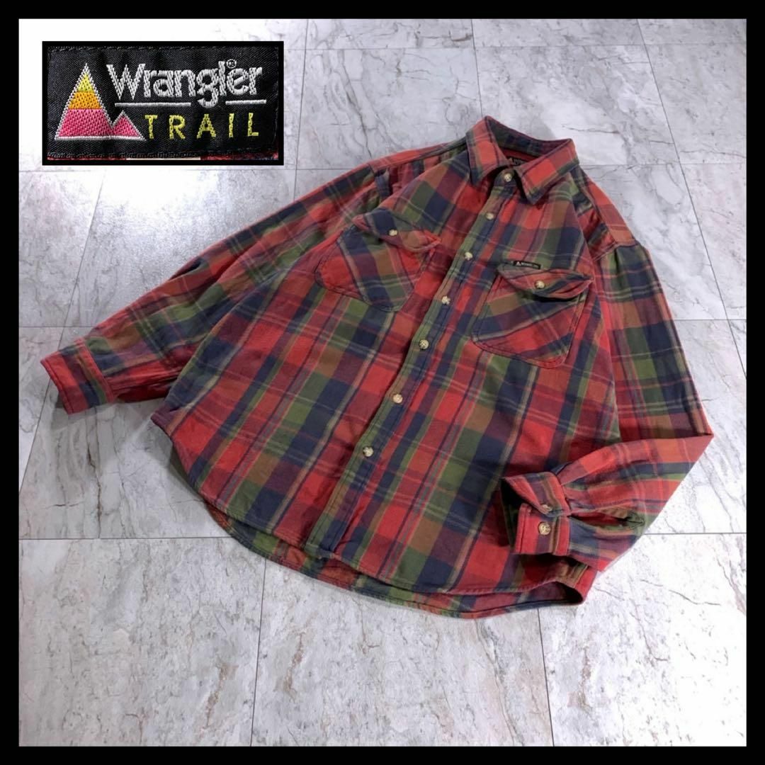 Wrangler(ラングラー)の90s 古着 Wrangler 厚手 チェック ヘビーネルシャツ 赤系 L メンズのトップス(シャツ)の商品写真
