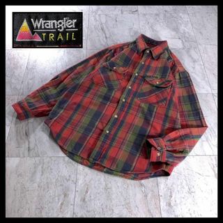 ラングラー(Wrangler)の90s 古着 Wrangler 厚手 チェック ヘビーネルシャツ 赤系 L(シャツ)