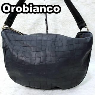 オロビアンコ(Orobianco)のオロビアンコ　激レア　クロコ　型押し　ワンショルダー　オールレザー　ブラック(ショルダーバッグ)