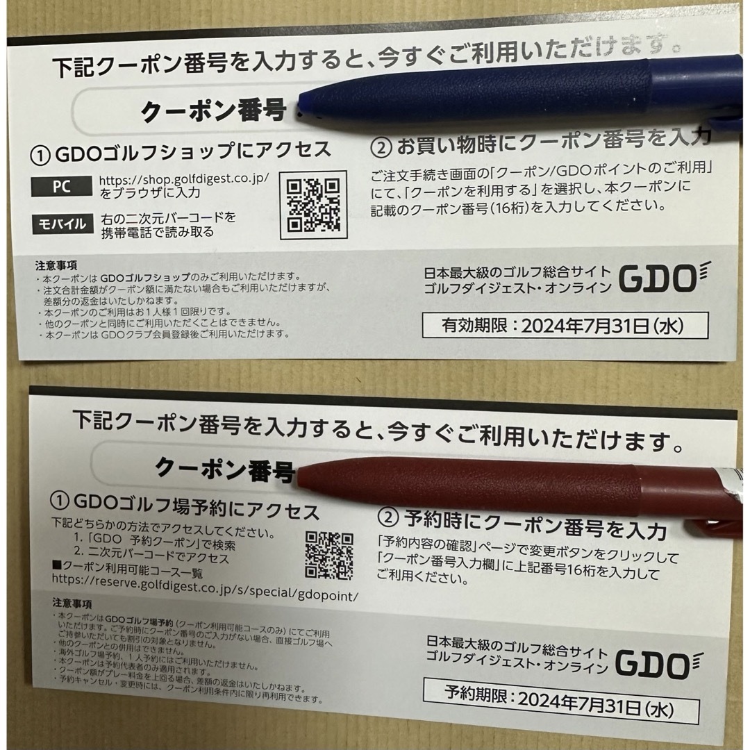 GDO 株主優待券 （ゴルフショップクーポン券1枚、 ゴルフ場予約クーポン券1枚 チケットの施設利用券(ゴルフ場)の商品写真