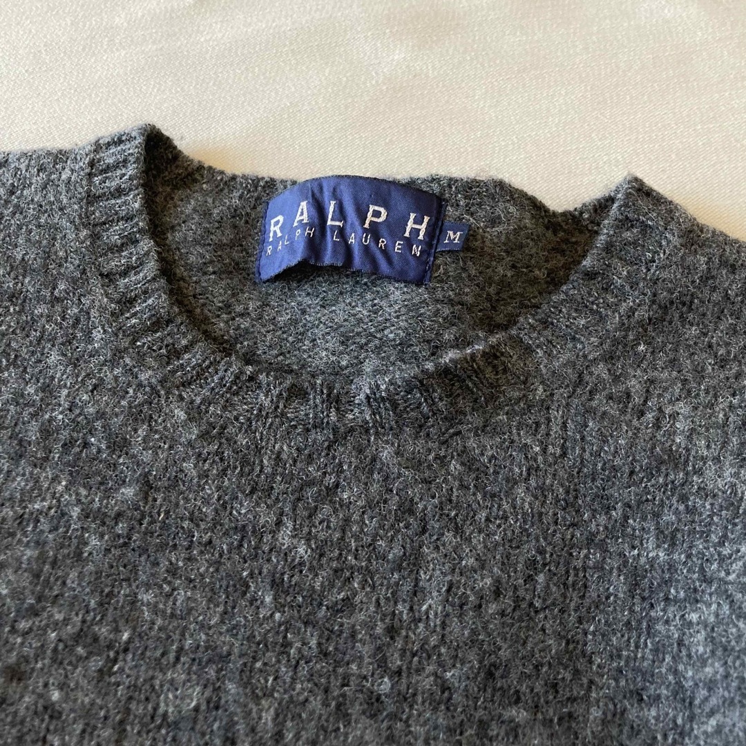 Ralph Lauren(ラルフローレン)のラルフローレン ロゴ刺繍 ウール ニット セーター M チャコール グレー レディースのトップス(ニット/セーター)の商品写真