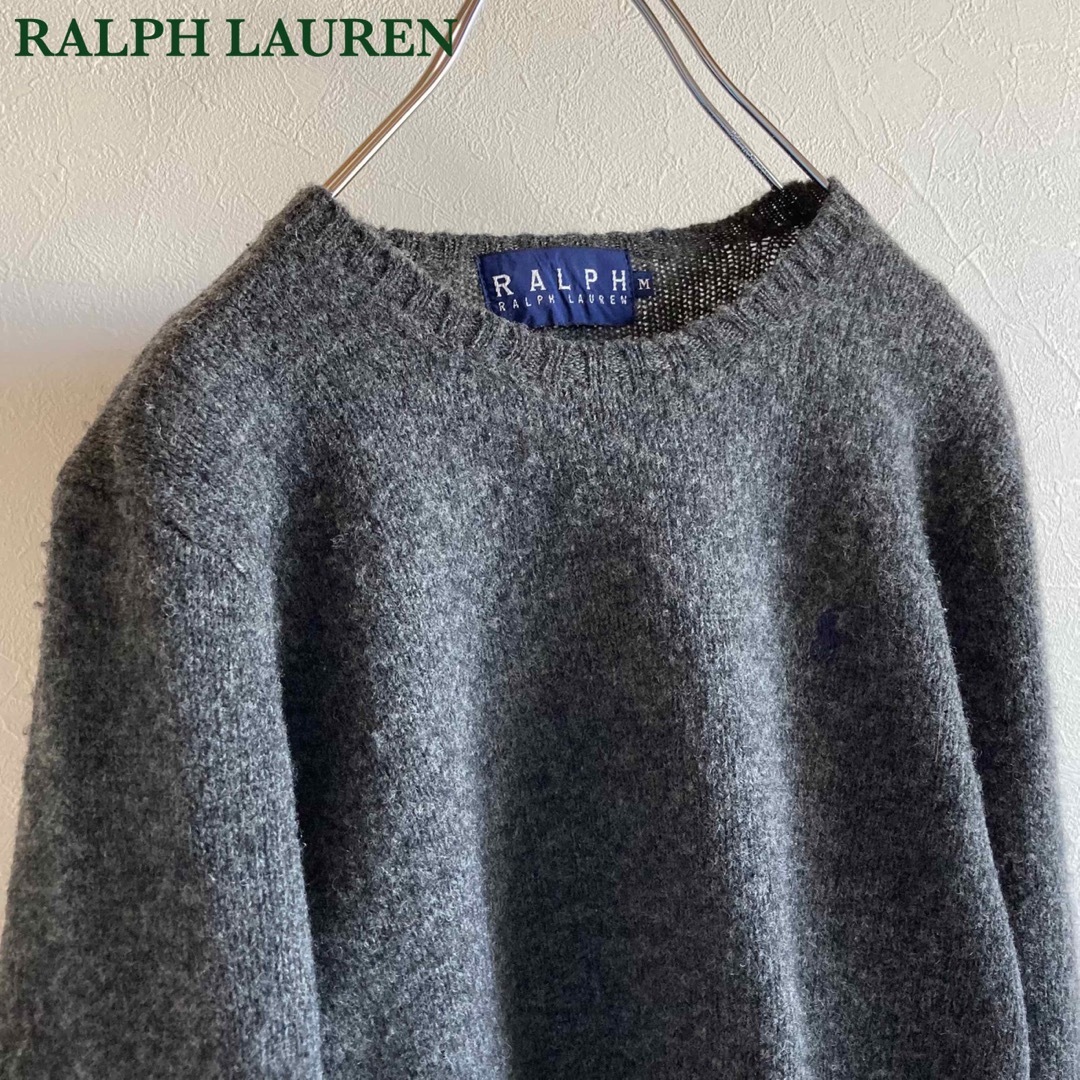 Ralph Lauren(ラルフローレン)のラルフローレン ロゴ刺繍 ウール ニット セーター M チャコール グレー レディースのトップス(ニット/セーター)の商品写真