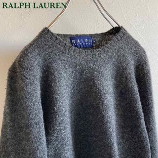 ラルフローレン(Ralph Lauren)のラルフローレン ロゴ刺繍 ウール ニット セーター M チャコール グレー(ニット/セーター)