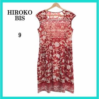 ヒロコビス(HIROKO BIS)の美品 HIROKO BIS ヒロコビス ワンピース 袖なし レッド 総柄 9(ミニワンピース)