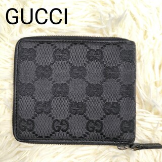 グッチ(Gucci)のGUCCI グッチ 二つ折り財布 ラウンドジップ GG キャンバス 本革 レザー(財布)