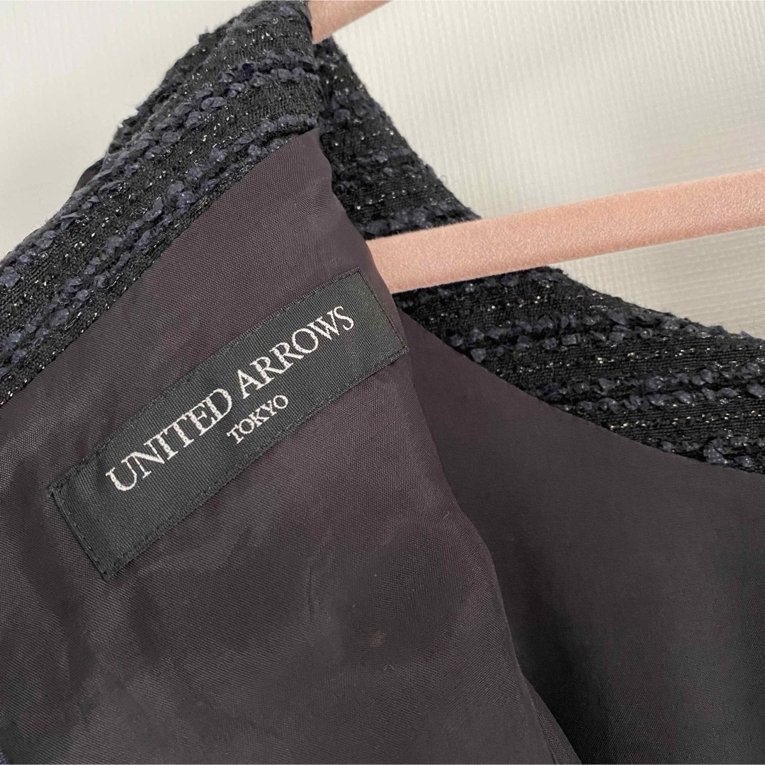 UNITED ARROWS(ユナイテッドアローズ)のユナイテッドアローズブラックツイードワンピースフォーマルオケージョン卒業式入学式 レディースのワンピース(ひざ丈ワンピース)の商品写真