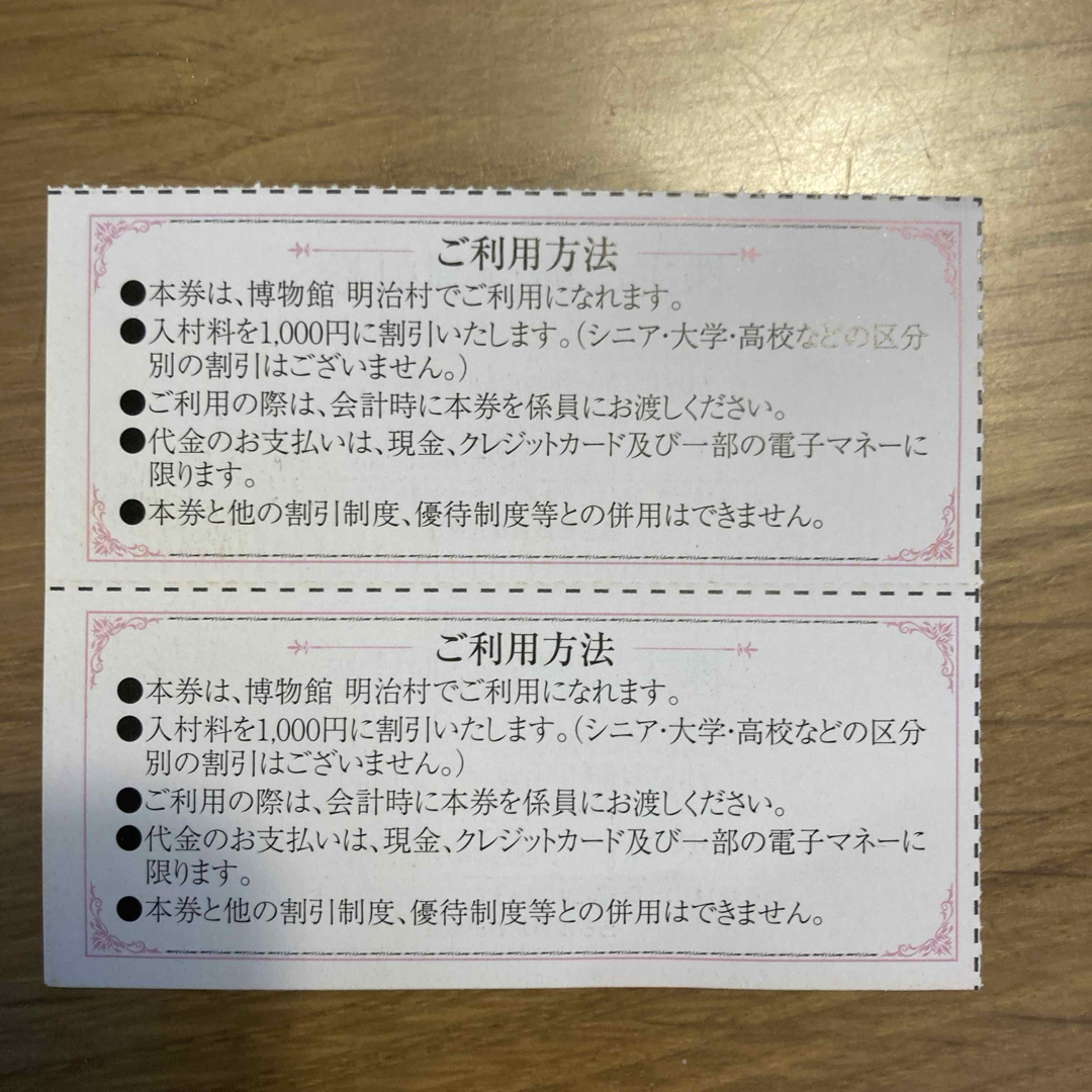 明治村　株主優待割引券　2枚 チケットの施設利用券(遊園地/テーマパーク)の商品写真