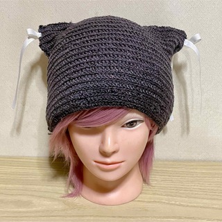 猫耳ニット帽 チャコールブラウン レディース57サイズ(帽子)