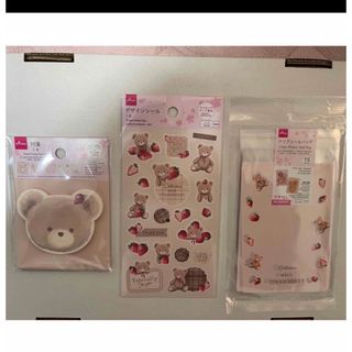 ダイソー(DAISO)のくま　くまちゃん　付箋　シール　クリアバッグ　ラッピング　いちご　ダイソー(シール)