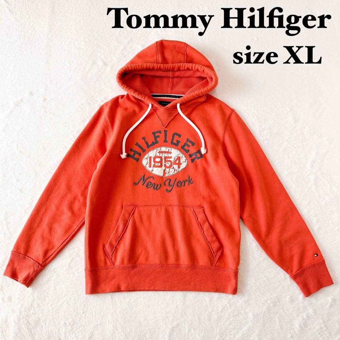 TOMMY HILFIGER(トミーヒルフィガー)の【美品】トミーヒルフィガー　プルオーバーパーカー　ヴィンテージフィット　オレンジ メンズのトップス(パーカー)の商品写真