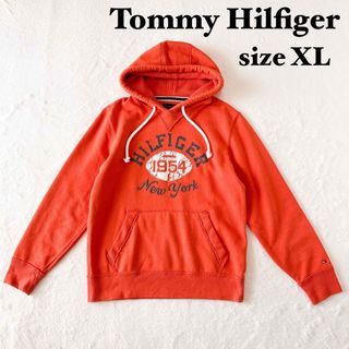 トミーヒルフィガー(TOMMY HILFIGER)の【美品】トミーヒルフィガー　プルオーバーパーカー　ヴィンテージフィット　オレンジ(パーカー)